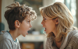 Mother and son arguing image